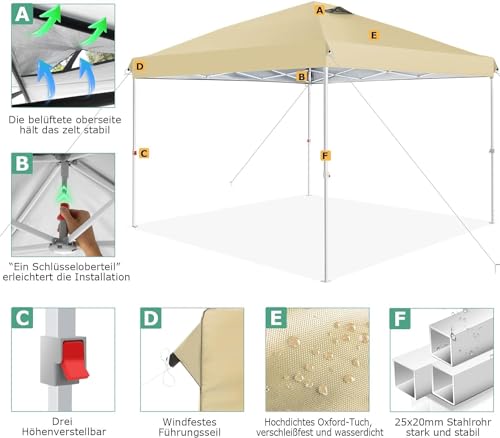Image of HOTEEL 10x12 Pop Up Canopy Tent Heavy Duty Party Tent for Parties Event Wedding, Commercial Outdoor All Season Wind UV 50+ & Waterproof Gazebo with Roller Bag, Thickened Legs, Khaki