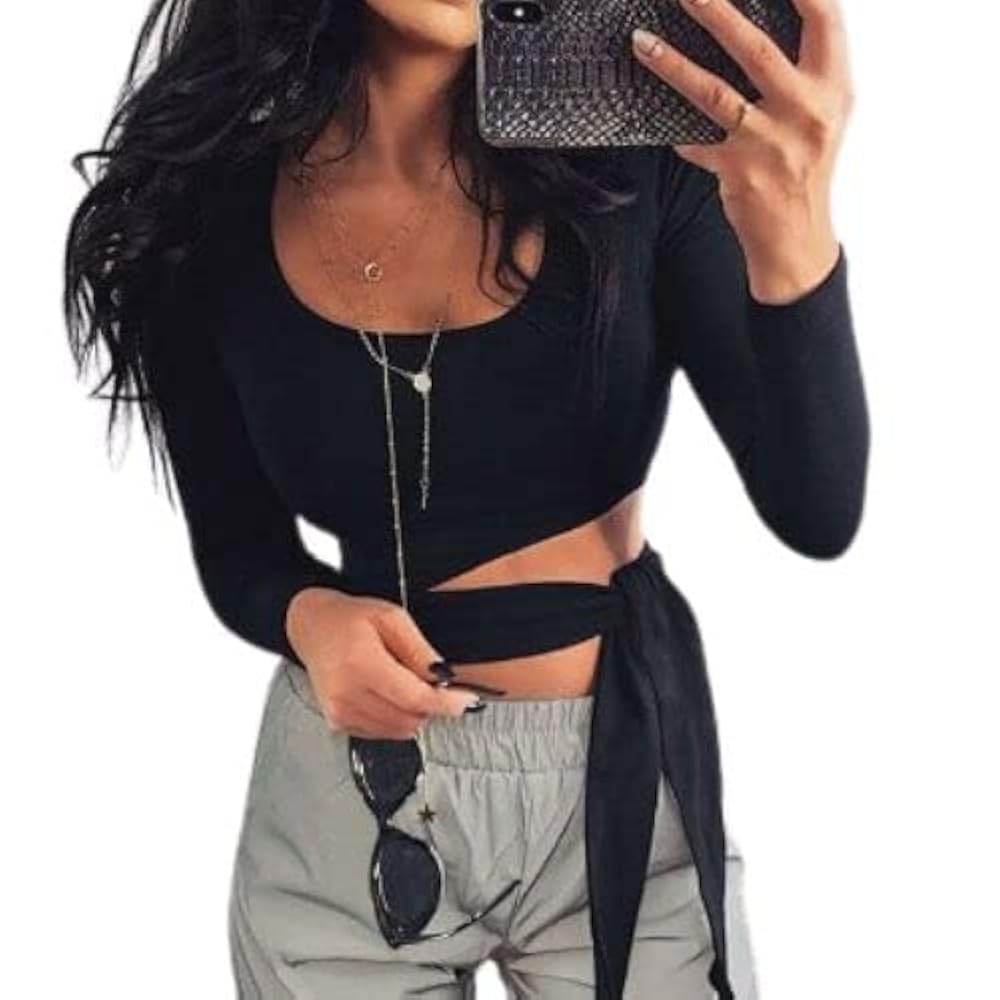 Wrap Around Tie Crop Top Shirt (as1, Alpha, m, l, Regular