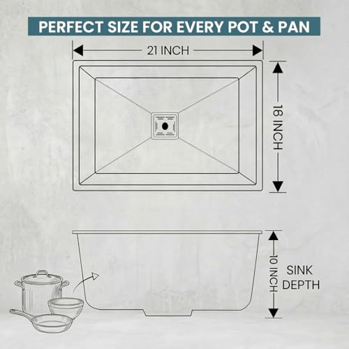 Image of ARQUIN Kitchen Sink 21x18x10 Inch Handmade Matt Finish Single Bowl 304 Grade Stainless Steel Kitchen Sink /Basin For Kitchen With Square Drainer and SS Fruit Basket