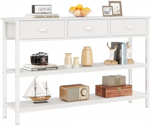 Furologee White Long 47" Console Sofa Table with 3 Drawers, Entry...