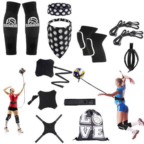 Hoemwarm 8 Pcs Volleyball Training Equipment Aid Kit, Girls Volleyball Trainer Knee Pads Elastic Belt Hand Straps Arm Sleeves Bags Spike Trainer Gear Gifts for Beginners Coaching Supplies by Hoemwarm - Used condition - US$16.11