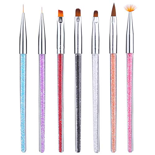 7 Pcs Nail Painting Brushes, UV Gel Acrylic Nail Art Tips Builder Brush Nail Art Liner Brushes