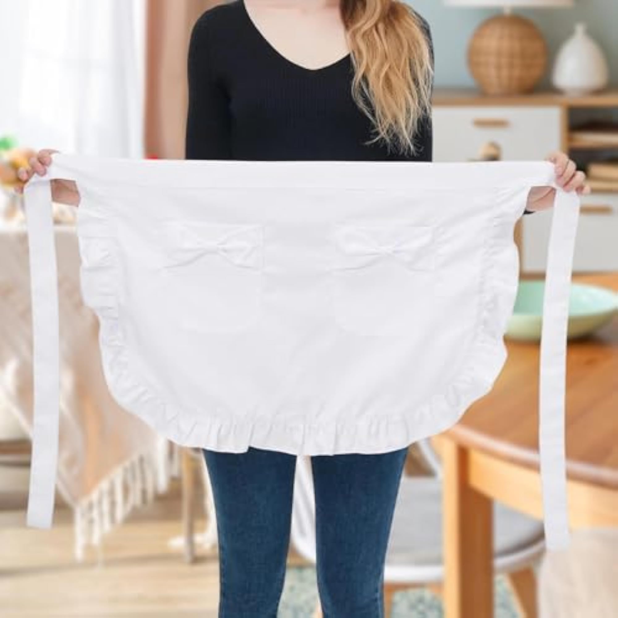 Women's Multiuse Cooking Waist Apron, White