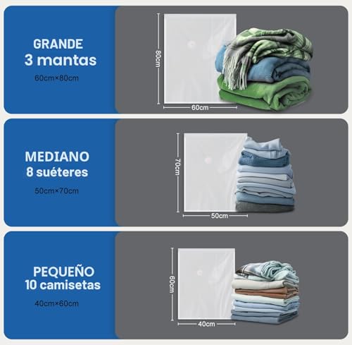 Miniatura 3 de Vacbird Bolsas Vacio Ropa Con Bomba Eléctrica, 12 Piezas 4 Grandes, 4 Medianas, 4 Pequeñas , Para Ropa, Mantas, Edredones, Colchas, Viajes