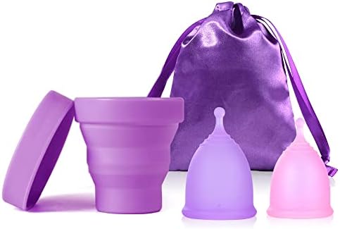 Ginalaia Menstrual Cups with Collapsible Storage Cup, Leak-Proof Design with Medical Grade Silicone Period Cups Reusable, Tampon and Pad Alternative,for Light Flow and Heavy Flow Large+Small