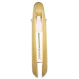 Yellow Golden Khaki Extra Long Straight Universal Wig 150cm 59' Heat Resistant Hair Wigs with Bangs + Cap for Adult Women Homemade Styling Cos Party Halloween Themed TV Film Anime Game Character