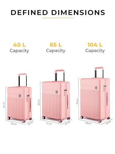 Image of EUME Classic Cabin 55 Cm, Check-in Medium 65 Cm & Check-in Large 75 Cm Luggage Trolley Bags for Travel - Set of 3 (Pink Blaze) | Polycarbonate (PC) 8 Hinomoto Wheels Suitcase | Cabin Trolley Bags