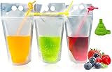 Plastic Drinking Pouches 221pcs new DOUBLE ZIPPER - Drink pouches with straw & Funnel, Non-Toxic, BPA & Phthalate Free-Stand up Clear Zipper Pouch with Gusset Bottom