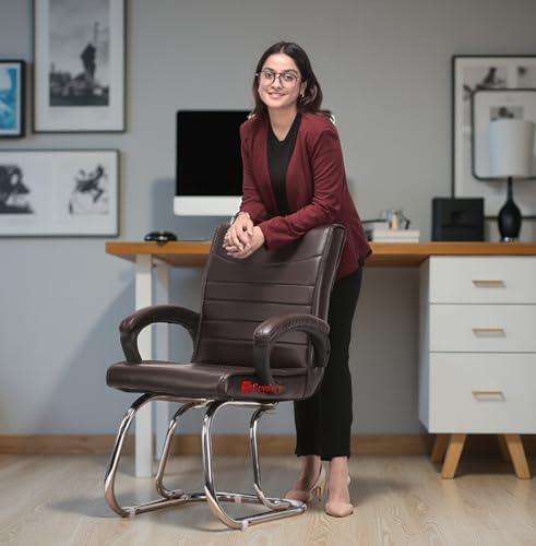 Image of GOYALSON Exclusive Comfortable Home Office Visitor Study Home Library Reception Chair with Cushioned seat Back (1, Coffee, Double Pipe Frame)