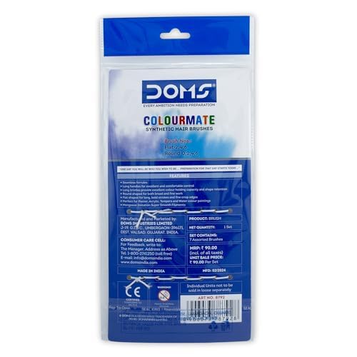 Image of DOMS COLOURMATE Synthetic Hair Brushes Set of 7 Flat and Round (Flat 2,4,6 Round 0,2,4,6)