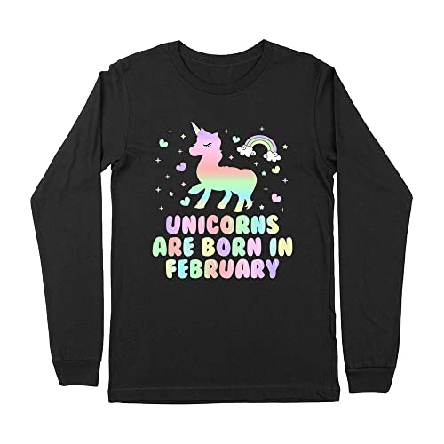 Unicorns are Born in February Kids Long Sleeve T-Shirt Youth Medium Black