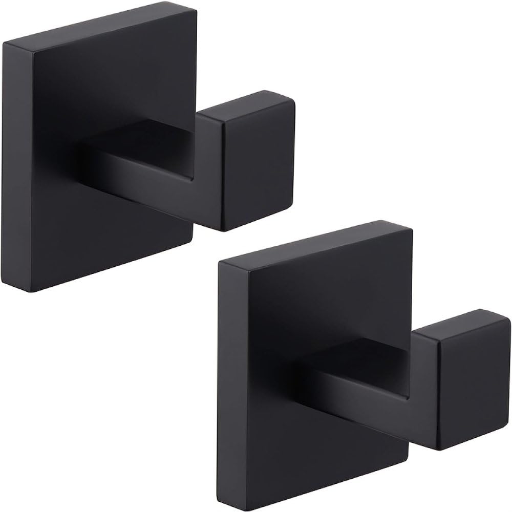 2 x Badezimmer-Handtuchhaken, Winkel, einfacher Edelstahl, Duschhandtuchhalter, Mantel, Bademantel-Kleiderbügel, quadratische Bademantelhaken, Wandhalterung, 2 Stück FGYGMB