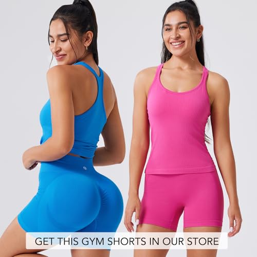 Image of Women's Workout Tank Tops, with Built in Bra Racerback Seamless Crop Tops | Removable Pads, 1 /2 /3 Pack, A-D Cup, High Support, Wireless, Full Coverage, Camisole Sport Tanks, for Yoga Gym Exercise Daily