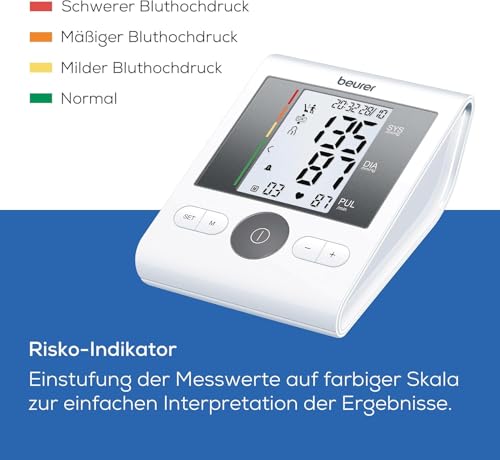 Beurer BM 28 Oberarm-Blutdruckmessgerät mit Arrhythmie-Erkennung und farbigem Risikoindikator, mit...