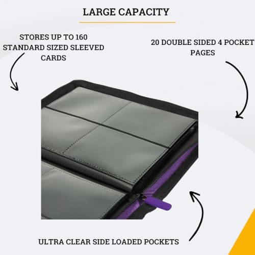 Image of Card Guardian - 4 Pockets Premium Binder | Zip | Space for 160 Cards | Compatible with Magic, Yugioh, Sports Cards (Purple)
