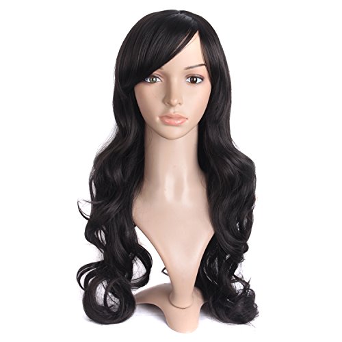 MapofBeauty 28 Inches / 70cm Long Wave Curly Hair Wig Full Wig for Women Long (Black)