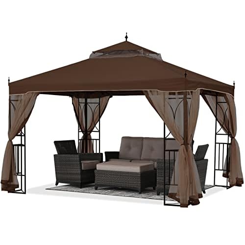 ABCCANOPY Patio Outdoor Gazebo 10X10 – Gazebo Canopy with Netting and Corner Frame Screen Wall for Backyard,Garden Gazebo Lawn (Brown)