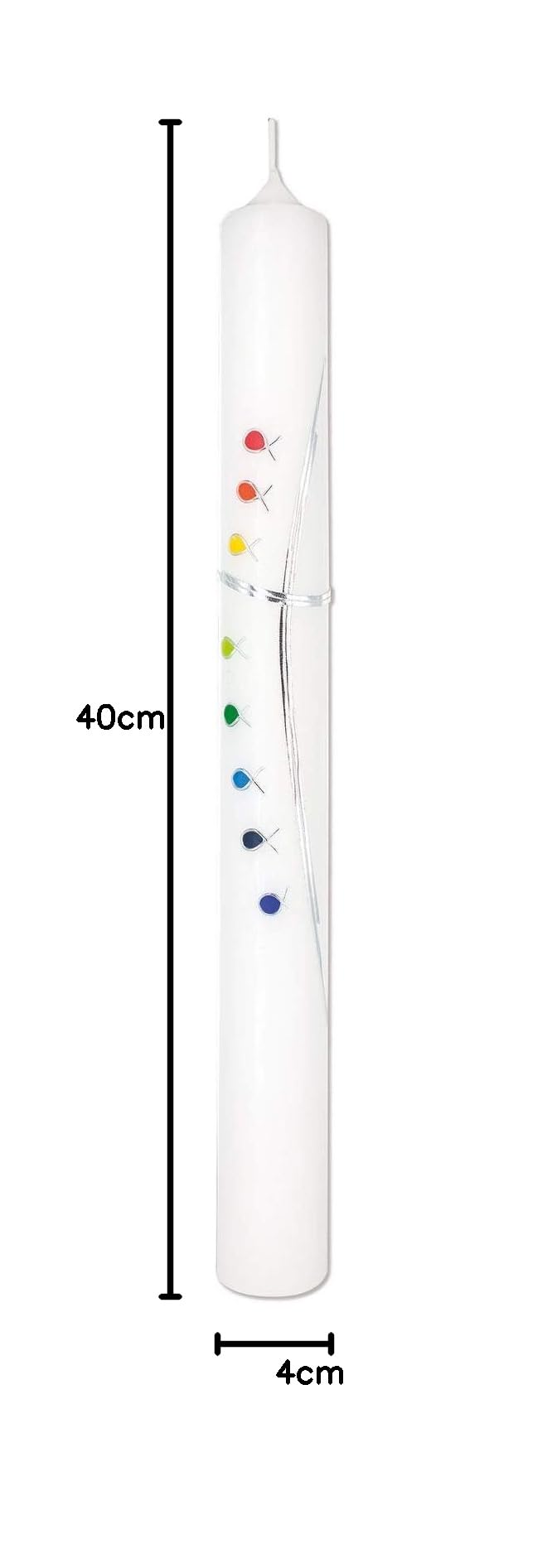 Taufkerze mit Motiv Fische & Kreuz - Kerze zur Taufe Mädchen & Jungen | Handverzierte Echtwachskerze in 400x40 mm - Klassisches Design für die Taufzeremonie - Weißer Kerzenrohling für Kinder