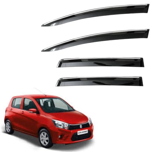 Image of CAR SAAZ Unbreakable Chrome Smoke Door Visor for Celerio Type 1&2 (2014-2021)| Premium Sun, Rain Wind Deflector Chrome Strip Side Door Rain Visor - Set of 4 Pcs