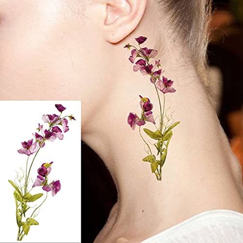 COKTAK 12Pieces/Lot 3D Watercolor Lavender Flower Temporary Tattoos For Women Body Art Arm Fake Flora Adults TattooSticker Waterproof Girls Tatoos - Thumbnail 5