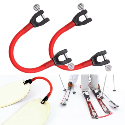 Torcarvh 2PCS Ski Tip Connector Trainer Ski Clips for Kids Snowboard Connector Ski Clips Connectors for Beginners Skiing Training and Speed Control Ski Tip Wedge Aid Skiing Equipment (Red)