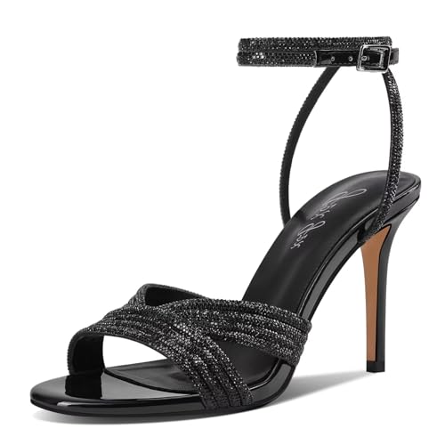 Women's Rhinestone High Heel Sandals Sparkly Stilettos Heeled Ank...