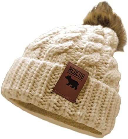 REDCUB Toddler and Baby Winter Beanie with Pom Pom | Girls Boys Acrylic Kids Baby Beanies | Soft Thick Knit Winter Bobble Hat | 12-36 Months