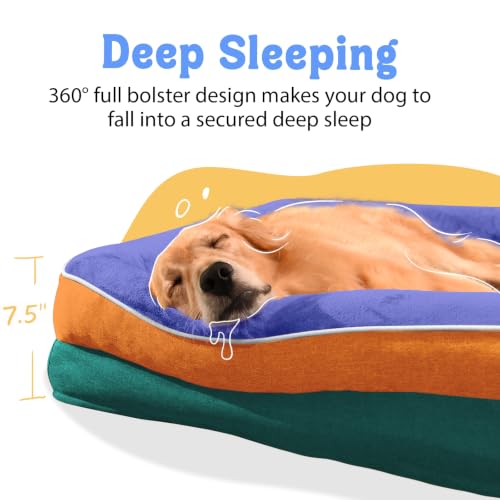 Image of Chez Paw Waterproof Orthopedic XL Dog Bed for Large and Extra Large Dogs | Egg Crate Foam, 4-Sided Bolster Support, Waterproof Liner, Non-Slip Bottom, Machine Washable Cover, 42 x 30 Inch