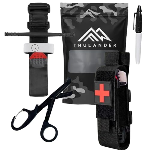 Pack Torniquete Táctico. 5 piezas (torniquete+funda+tijeras+boligrafo+parche) Kit supervivencia homologado hemorragias. Emergencias senderismo, militar, enfermero, policía Botiquín primeros auxilios