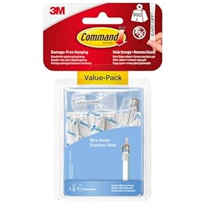 Command Medium Clear Wire Toggle Hooks, 6 Hooks and 8 Command Strips, Damage Free Hanging Wall Hooks with Adhesive Strips, Adhesvie Hooks for Hanging Christmas Decorations, Holds up to 2 lb