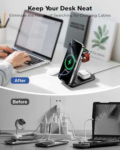 KPON Foldable 3in1 Charging Station for Magsafe, Travel Phone and Watch Charger for Apple, PD20W Wireless Charging Dock for Multiple Devices iPhone 17 16 15 14 13 12 Series/Apple Watch/Airpods — view 6