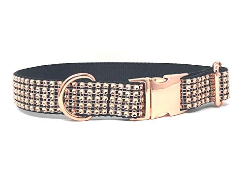Fancy Rhinestone Dog Collars, Pink Rhinestone, Blue Rhinestone, Rose Gold Rhinestone, White Rhinestone (S 3/4" W X 8-12, Rose Gold)
