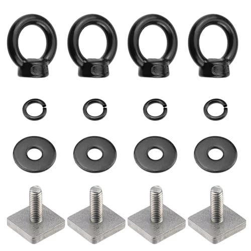 Image of Antrader Roof Rack Bolts,M6 T Track Bolts Eye Bolts with Nuts,Black,4Sets | Stainless Steel T Bolt Eye Nut Tie Down Ring for Holding Bungee Cord Rope Hooks