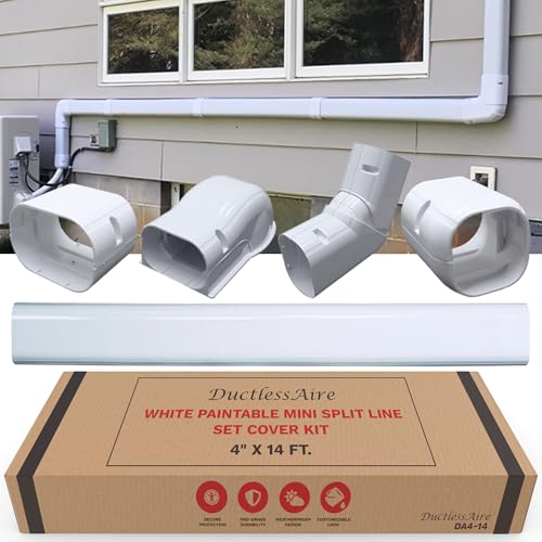 DuctlessAire Mini Split Line Set Cover Kit - Paintable Lineset Cover - Line Set Covers for Ductless Air Conditioner, Mini Split AC/Heating System, HVAC, Central AC Unit, Heat Pump (White, 4