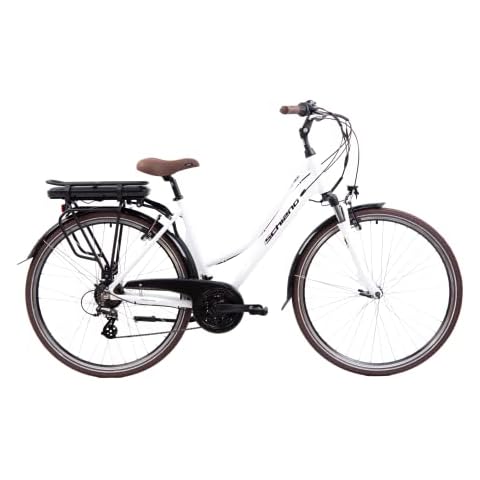 F.lli Schiano E-Ride 28 Zoll City E-bike, Elektrofahrrad für Damen Herren, Pedelec mit 250W Motor, Shimano 21-Gang-Getriebe, in Weiss, Retro Style Cover