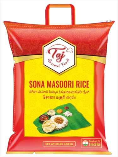 TAJ Sona Masoori Rice 10lbs | Short Grain White Rice | Product of India
