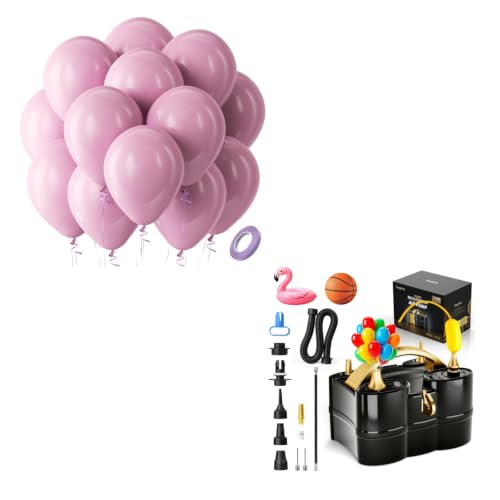 Image of Mauve Balloons Latex Party Balloons - 100 Pack 12 inch Round Helium Dusty Pink Dark Rose Blush Boho Netural Balloons and Electric Balloon Pump