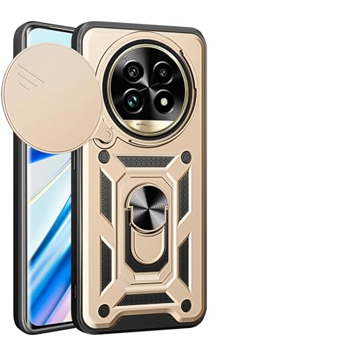 bojioderf Compatible with Realme 12 Plus 5G Case,Compatible with Realme 12+ 5G RMX3867 Magnetic Bracket [PC+TPU] 2 in 1 Slide Lens Gold