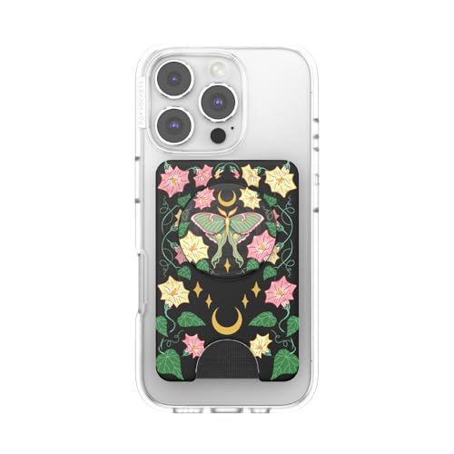 Image of PopSockets Phone Wallet for MagSafe, Phone Card Holder with Grip, Celestial - Moon Flower
