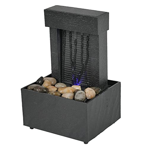 Tabletop Fountain, Lighted Tabletop Water Feature with Stone and Wall, Waterfall Fountain Indoor Fountain with Color Changing LED Lights, Feng Shui Zen Meditation Relaxation Desk