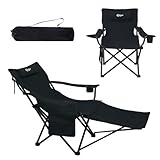 Portal 2-in-1 Campingstuhl Faltbar 180KG, 3-Fach verstellbar mit Fußstütze, Kissen & Getränkehalter, Robuster Klappstuhl als Liegestuhl & Strandstuhl für Outdoor, Garten, Angeln – Inkl. Tragetasche