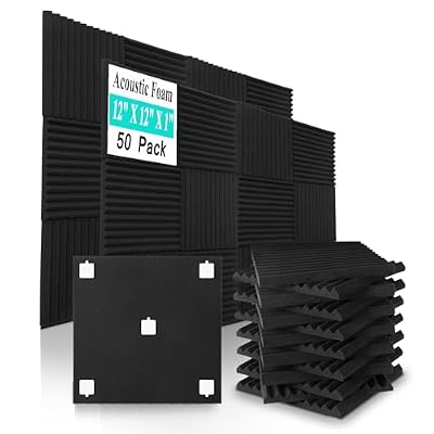 50 Pack Sound Proof Foam Panels,12"×12"×1" Acoustic Foam Panels, High Density Soundproof Wall Panels for Home Office Recoding Studio,With 250PCS Adhesive Stickers (Black, 50 Pack)
