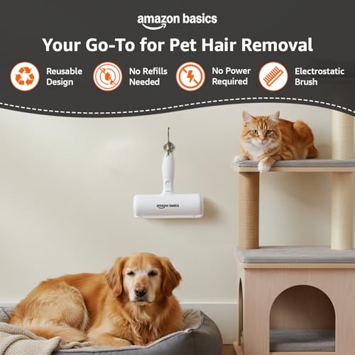 Image of Amazon Basics Reusable Pet Hair Remover Roller for Dogs and Cats | Double-Layer Electrostatic Brush | Portable and Eco-Friendly | Multi-Surface Cleaner for Sofas, Carpets and Clothes