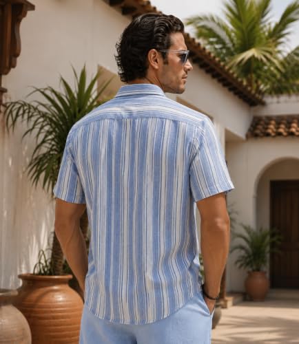 Image of Majestic Man Men's Pure Cotton Striped Half Sleeve Slim Fit Casual Shirt for Men