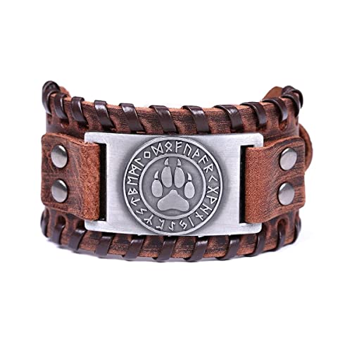 Pulsera de cuero ancho Viking Wiccan negra y marrón miniatura 1