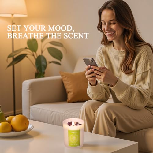 3 Soy Scented Candles for Women- 15OZ Candles for Home Scented with Crystals, Lavender/Vanilla/Rose Aromatherapy Candle Set - Image 7