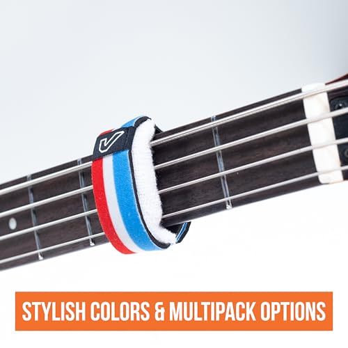 Image of Gruv Gear Fret Wrap & Guitar Mute, Fretwrap for Acoustic, Electric & Bass | String Dampener Recording, Tapping & Practice Accessory (1 Pack, Large Red /White /Blue, Fits 6 String Bass, 8 String Guitar)