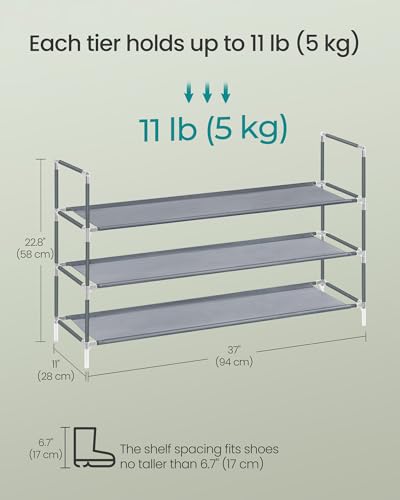 Image of SONGMICS 3-Tier Shoe Rack, Shoe Storage for Hallway Closet, Slim and Space-Saving, Metal Frame, Non-Woven Fabric Shelves, Grey ULSH053G01V1