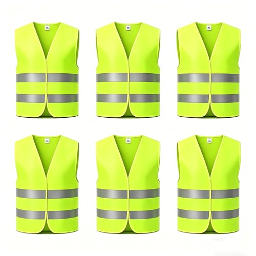 JRJRN 6 Pièces Gilets Réfléchissant de Haute Visibilité, Gilet Jaune Adulte/Enfant, Gilet de Sécurité Réfléchissants Jaunes, Gilet Jaune Voiture pour...