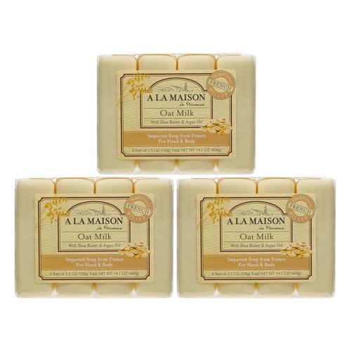 A LA MAISON Oat Milk Bar Soap - Triple French Milled Natural Moisturizing Hand Soap Bar (12 Bars of Soap 3.5 oz)